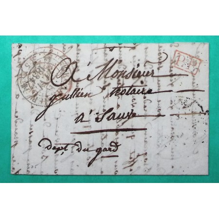 CAD TYPE 12 FORCALQUIER BASSES ALPES ROUGE PP PORT PAYE POUR SAUVE GARD 1834