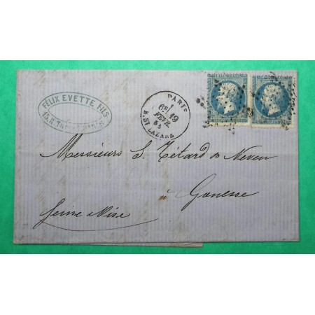 N°22 x2 ETOILE DE PARIS MUETTE R. ST LAZARE DOUBLE PORT POUR GONESSE SEINE ET OISE 1868