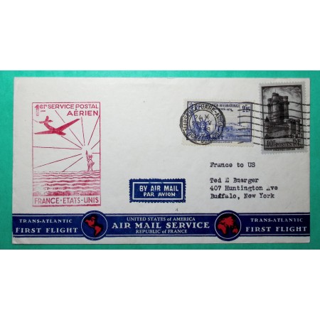 N°393 + 426 DONJON VINCENNES EXPOSITION NEW YORK 1er SERVICE POSTAL AERIEN FRANCE ETATS UNIS 1939