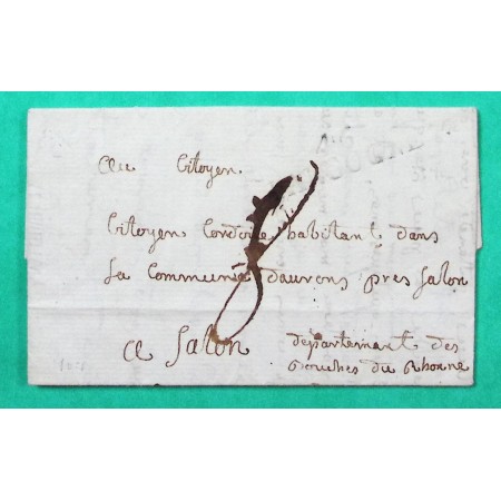 MARQUE 46 LANGOGNE LOZERE DEPART PRADELLES POUR SALON DE PROVENCE BOUCHES DU RHONE PERIODE REVOLUTIONNAIRE 35x10 1795