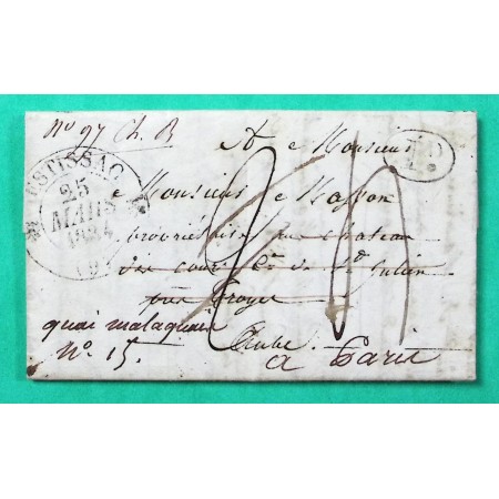 CAD TYPE 12 ESTISSAC AUBE DECIME RURAL FONTVANNES POUR TROYES REEXP PARIS TAXE MODIFIEE 1834