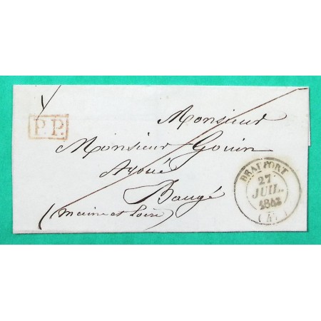 CAD TYPE 14 BEAUFORT MAINE ET LOIRE PP PORT PAYE POUR BAUGE 1843