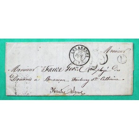 CAD TYPE 15 LES ABRETS ISERE BOITE RURALE E ST DIDIER D'AOSTE POUR BRIANCON HAUTES ALPES TAXE 25 1853