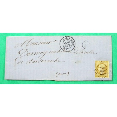 N°21 GC 306 BAR SUR AUBE ORIGINE RURALE MEURVILLE CORRESPONDANCE LOCALE 1868