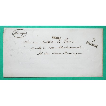 AVIS DE MARIAGE POSTE PRIVEE BONNARD CAMPMAS & CIE PARIS GRIFFE PRESSE 5 NOVEMBRE 1850