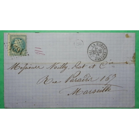 N°29 GC 1624 LA GARDE FREINET VAR BOITE RURALE B SAINTE MAXIME POUR MARSEILLE BOUCHES DU RHONE 1868 LETTRE COVER FRANCE