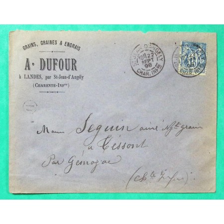 N°90 SAGE DAGUIN ST JEAN D'ANGELY CHARENTE INFERIEURE BOITE RURALE D LANDES POUR TESSON 1898