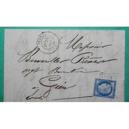 N°60C GC 4438 PUSSAY SEINE ET OISE BUREAU SUPPLEMENTAIRE POUR GIEN LOIRET 1875 LETTRE COVER FRANCE