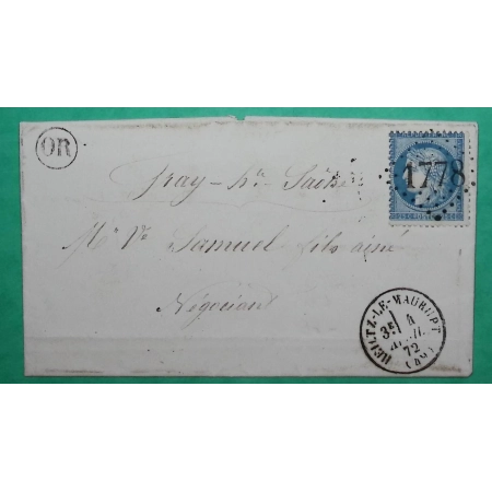 N°60A GC 1778 HEILTZ LE MAURUPT MARNE OR ORIGINE RURALE BETTANCOURT LA LONGUE POUR GRAY HAUTE SAONE 1872 COVER FRANCE