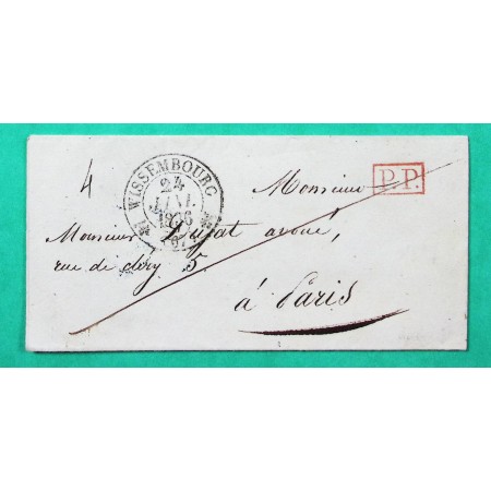 CAD TYPE 12 WISSEMBOURG BAS RHIN PP PORT PAYE POUR PARIS 1836