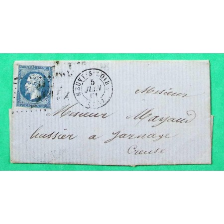 N°14 PC 2266 NEUVY SUR LOIRE NIEVRE POUR JARNAGES CREUSE 1861