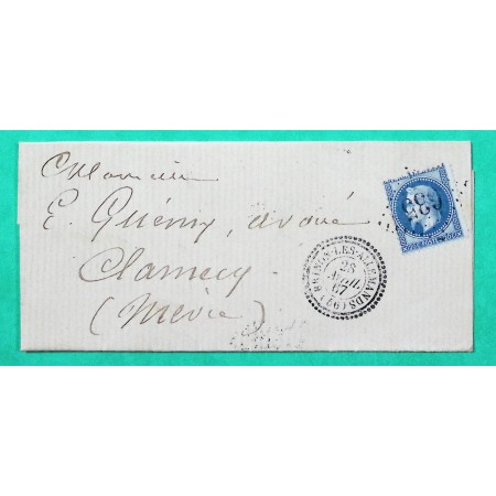 N°29 VARIETE PETIT TIMBRE GC 635 CAD TYPE 22 BRINON LES ALLEMANDS NIEVRE POUR CLAMECY 1867