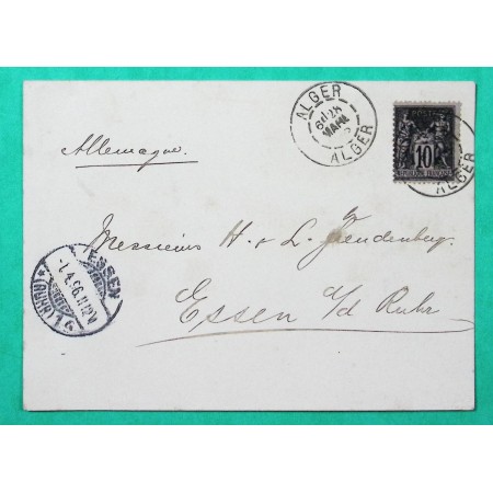 N°89 SAGE CAD TYPE A ALGER ALGERIE CARTE POSTALE POUR ESSEN ALLEMAGNE 1896