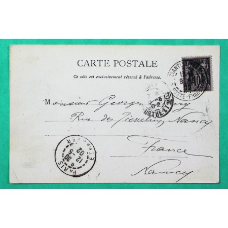 N°103 SAGE CAD TYPE A CONSTANTINOPLE POSTE FRANCAISE CARTE POSTALE POUR NANCY ALSACE LORRAINE 1902