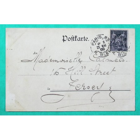 N°103 SAGE CARTE POSTALE PARIS POUR JERSEY 1900