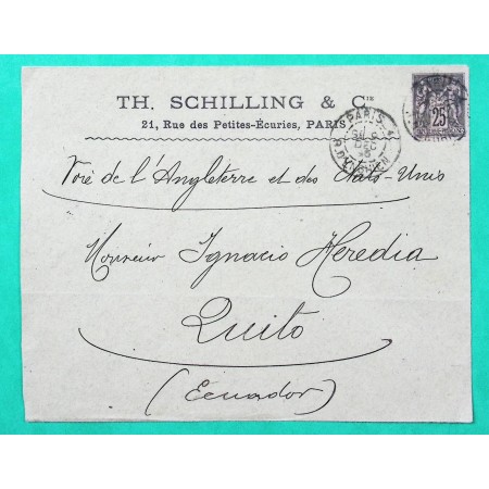 N°97 SAGE LETTRE PARIS POUR QUITO EQUATEUR 1896