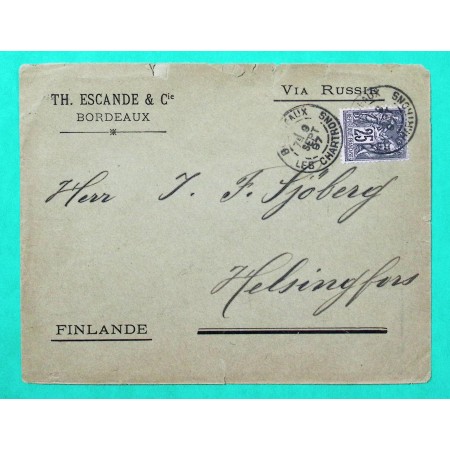 N°97 SAGE LETTRE BORDEAUX GIRONDE POUR HELSINKI FINLANDE 1897