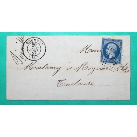 N°14 PC 3390 TOURNAY HAUTES PYRENEES POUR TOULUSE HAUTE GARONNE 1857