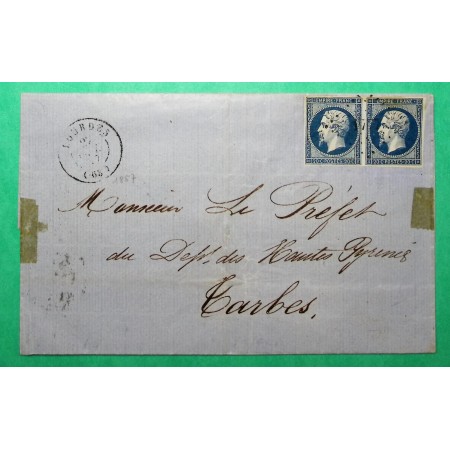 N°14 PC 1777 LOURDES HAUTES PYRENEES DOUBLE PORT POUR TARBES 1857