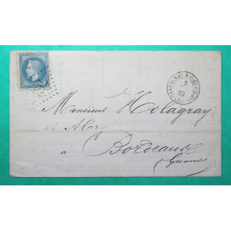 N°29 GC 762 CASTELNAU RIVIERE BASSE HAUTES PYRENEES AVIS ARRIVAGE CHEMIN DE FER 1869
