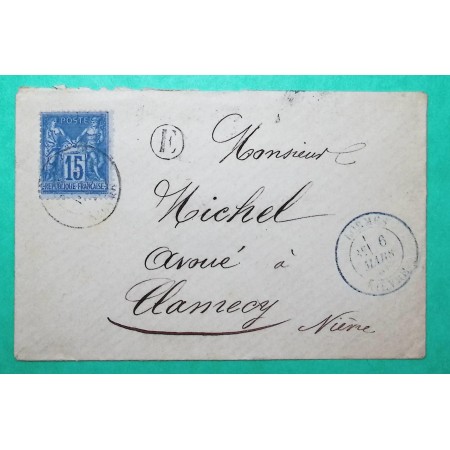 N°90 SAGE CAD TYPE 18 BLEU LORMES NIEVRE BOITE RURALE E POUR CLAMECY