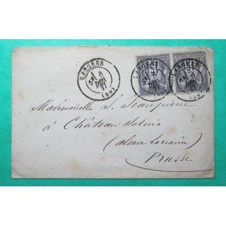 N°77 PAIRE SAGE LETTRE LANGRES HAUTE MARNE TARIF 30C POUR CHATEAU SALINS ALSACE LORRAINE 1877