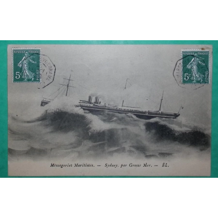 N°137 x2 SEMEUSE CARTE POSTALE AMBULANT MARITIME MARSEILLE A YOKOHAMA DEPART HONG KONG POUR MARSEILLE 1909 COVER FRANCE