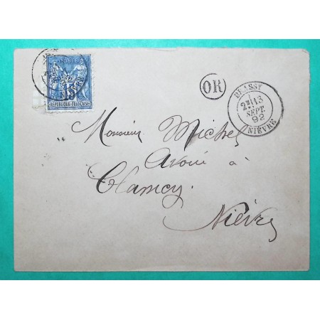 N°101 SAGE CAD TYPE 18 BRASSY NIEVRE OR ORIGINE RURALE POUR CLAMECY 1892
