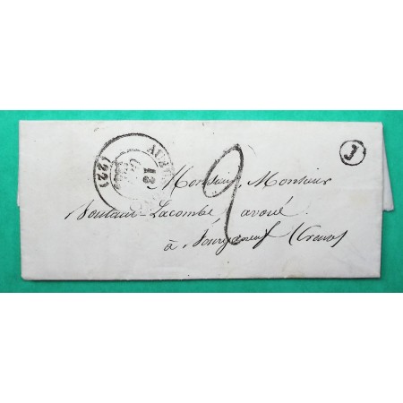 CAD TYPE 13 AUBUSSON CREUSE BOITE RURALE J ST MICHEL DE VEISSE POUR BOURGANEUF TAXE TAMPON 2 1849