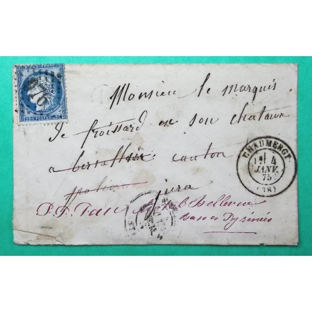 N°60 GC 976 CHAUMERGY JURA POUR POLIGNY REEXP PAU BASSES PYRENEES 1875