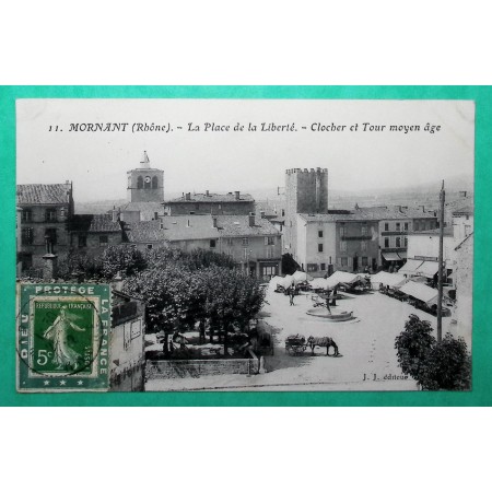 N°137 SEMEUSE PORTE TIMBRE DIEU PROTEGE LA FRANCE CARTE POSTALE MORNANT RHONE 1912