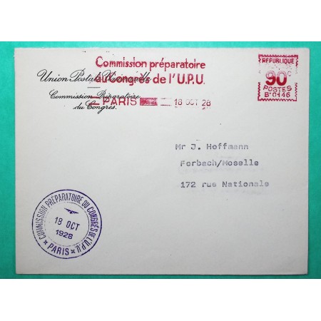 EMA 90C COMMISSION PREPATOIRE DU CONGRES DE L'UPU + ENVELOPPE ENTETE 1928