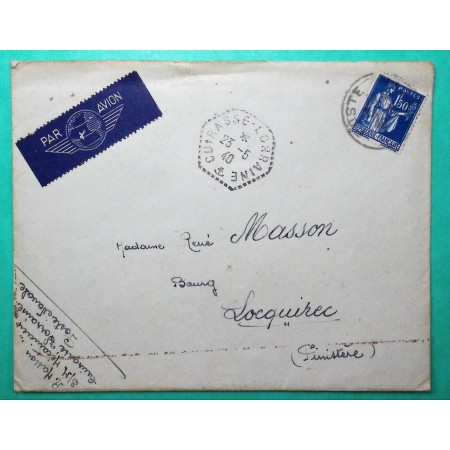 N°288 PAIX SURTAXE AVION FRANCHISE MILITAIRE FM CUIRASSE LORRAINE POSTE NAVALE POUR LOCQUIREC FINISTERE 1940 WW2