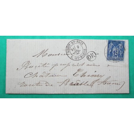 N°90 SAGE CAD TYPE 18 ROZOY EN BRIE SEINE ET MARNE OR ORIGINE RURALE CHAMPOTRAN POUR CHATEAU THIERRY AISNE 1886