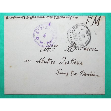 FRANCHISE MILITAIRE FM CAMP DE SATHONAY AIN HOE² N°3 POUR MARTRES D'ARTIERE PUY DE DOME 1940 WW2