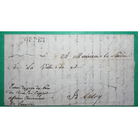 MARQUE COPPET VAUD CONTRESEING JUGE DE PAIX POUR LUTRY 1820 LETTRE COVER