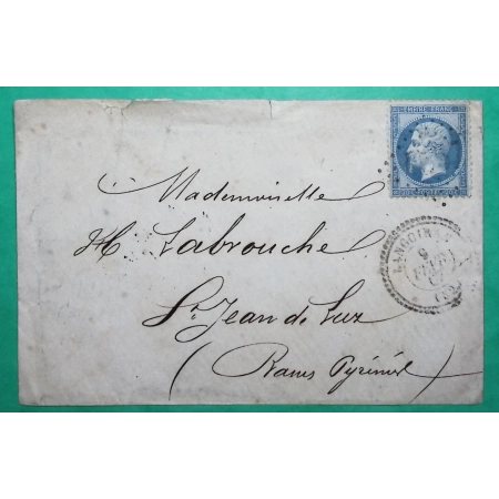 N°22 GC 4557 LANGOIRAN GIRONDE CAD TYPE 22 POUR ST JEAN DE LUZ BASSES PYRENEES 1867 LETTRE COVER FRANCE