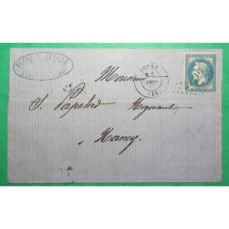 N°29 GROS CHIFFRE REFAIT 2702 NOYON OISE POUR NANCY MEURTHE ET MOSELLE 1868 LETTRE COVER FRANCE