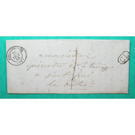 CAD TYPE 15 FOUILLETOURTE SARTHE CL CORRESPONDANCE LOCALE POUR ST JEAN DE LA MOTTE TAXE 1 1858
