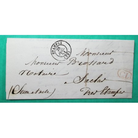 CAD TYPE 15 ETAMPES SEINE ET OISE CL CORRESPONDANCE LOCALE POUR SACLAS TAXE 1 1851