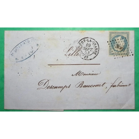N°14 BLEU LAITEUX PC 3068 STE FOY LA GRANDE GIRONDE POUR LILLE NORD SEPTEMBRE 1854 LETTRE COVER FRANCE
