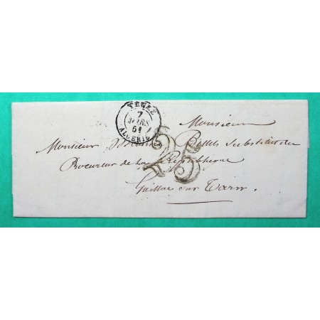 CAD TYPE 15 TENEZ ALGERIE TAXE 25 POUR GAILLAC TARN 1851