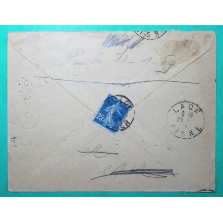 N°140 SEMEUSE CAD MAILLOT ALGER ALGERIE POUR LAON AISNE 1924