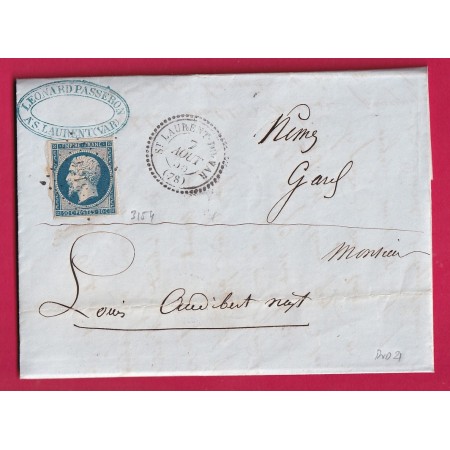 N°14 PC 3154 ST LAURENT DU VAR CAD TYPE 22 1855 INDICE 21 POUR NIMES GARD