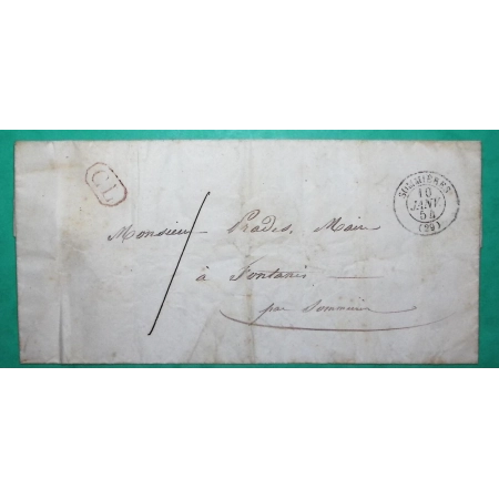 CAD TYPE 15 SOMMIERES GARD CL CORRESPONDANCE LOCALE TAXE 1 DEPART JUNAS POUR FONTANES 1854 LETTRE COVER FRANCE