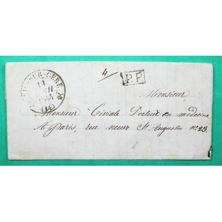 CAD TYPE 12 VIC SUR CERE CANTAL PP PORT PAYE DEPART SALILHES POUR PARIS 1844