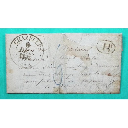 CAD TYPE 13 CHAZELLES LOIRE DECIME RURAL ANDREZIEUX BOUTHEON POUR GIEN LOIRET 1833