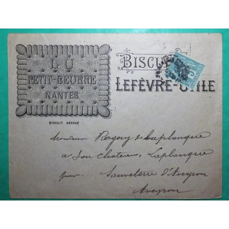 N°75 SAGE BELLE ENVELOPPE PUB PETIT BEURRE L.U NANTES LEFEVRE UTILE TARIF IMPRIME POUR SAUVETERRE AVEYRON COVER FRANCE