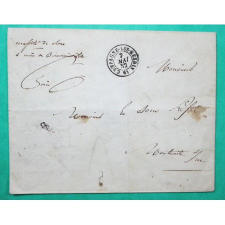 FRANCHISE CAMPAGNE LES HESDIN PAS DE CALAIS POUR PREFET MONTREUIL SUR MER ENVELOPPE REUTILISEE 1852