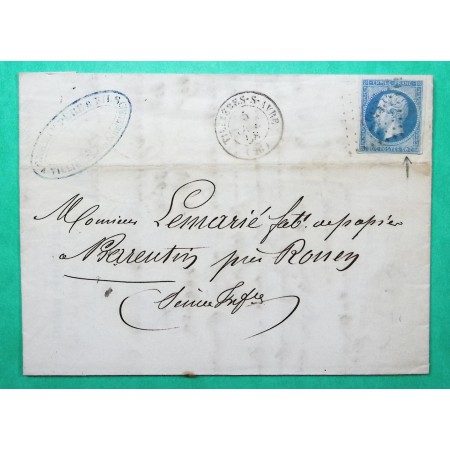 N°14 PC 3367 TILLIERES SUR ARVE EURE POUR BARENTIN SEINE INFERIEURE 1858